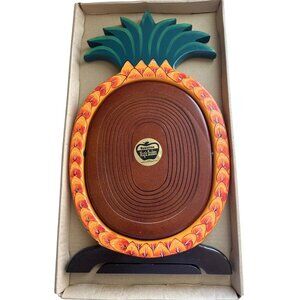Hawaiian Magic Spiral Wooden Pineapple Collapsible Basket With Built In Stand